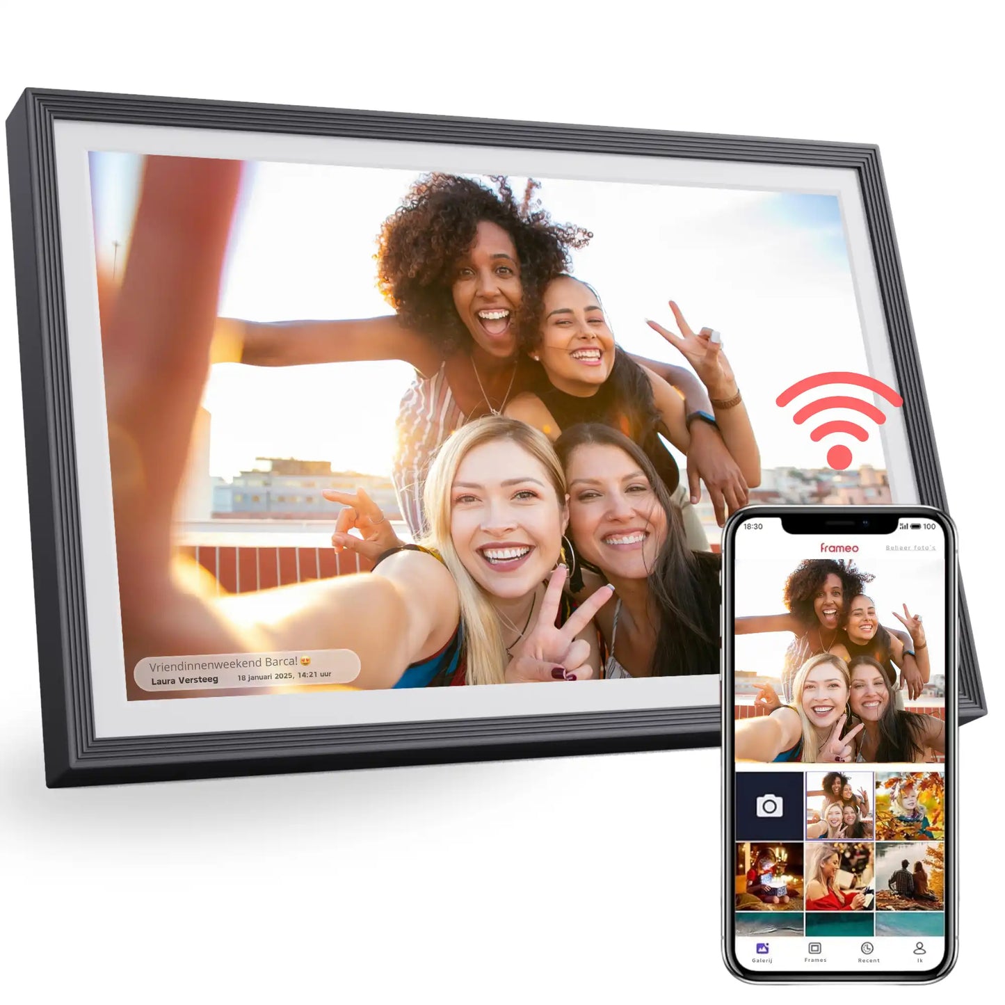 Digitale Fotolijst met WiFi, Frameo App en IPS Touchscreen HD - 10.1 inch, 32GB Frameo Digitaal Fotolijstje Fotokader - Zwart