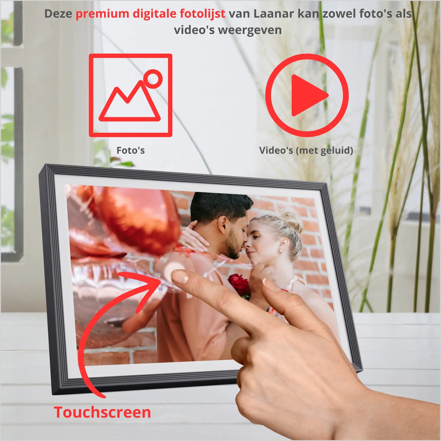 Digitale Fotolijst met WiFi, Frameo App en IPS Touchscreen HD - 10.1 inch, 32GB Frameo Digitaal Fotolijstje Fotokader - Zwart