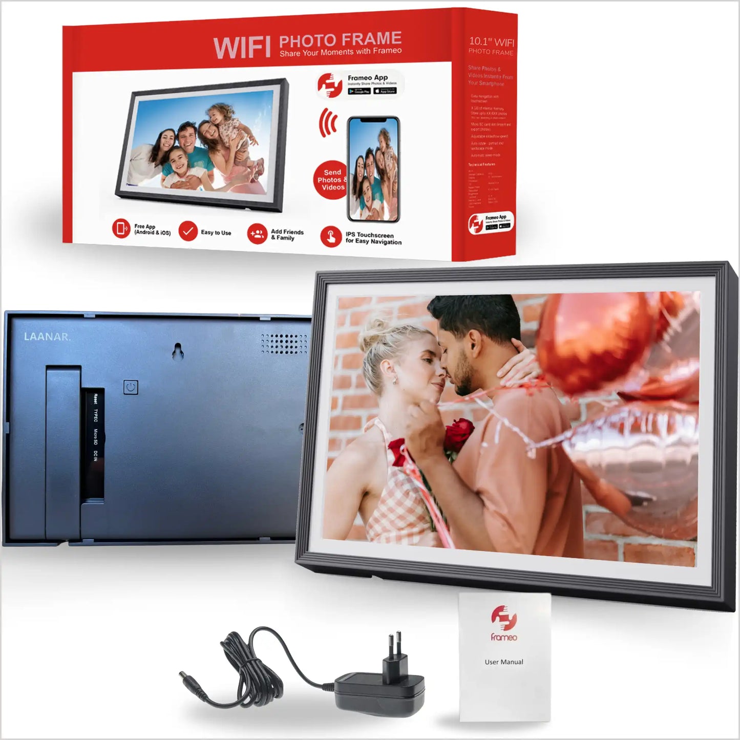 Digitale Fotolijst met WiFi, Frameo App en IPS Touchscreen HD - 10.1 inch, 32GB Frameo Digitaal Fotolijstje Fotokader - Zwart