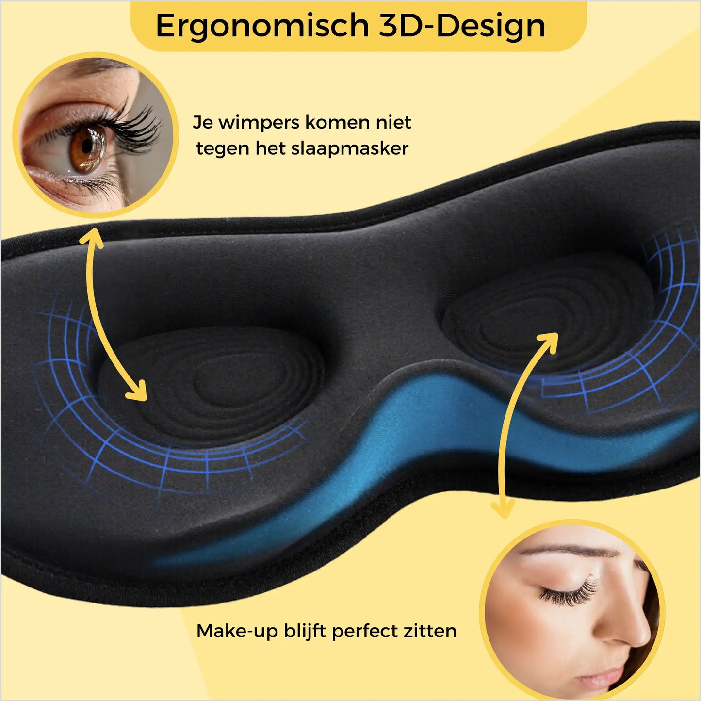 Slaapmasker voor Vrouwen en Mannen - 100% Verduisterend 3D Slaapmasker - Perfect voor Zijslapers - Zwart