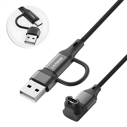 LAANAR® Oplaadkabel voor Garmin Instinct / Forerunner / Vivoactive / Venu / Fenix / Enduro  / Tactix / Quatix / Approach / Vivosmart / Vivosport / Swim / D2 Watch - Gevlochten Nylon 1 meter - Zwart Aluminium - L-vorm 90 Graden Hoek
