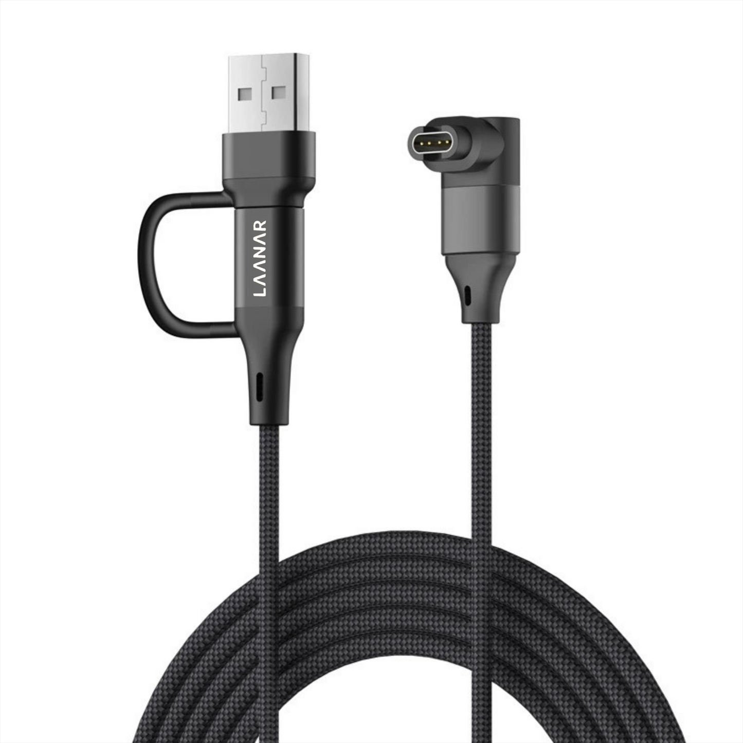 LAANAR® Oplaadkabel voor Garmin Instinct / Forerunner / Vivoactive / Venu / Fenix / Enduro  / Tactix / Quatix / Approach / Vivosmart / Vivosport / Swim / D2 Watch - Gevlochten Nylon 1 meter - Zwart Aluminium - L-vorm 90 Graden Hoek