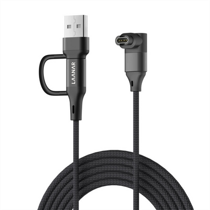 LAANAR® Oplaadkabel voor Garmin Instinct / Forerunner / Vivoactive / Venu / Fenix / Enduro  / Tactix / Quatix / Approach / Vivosmart / Vivosport / Swim / D2 Watch - Gevlochten Nylon 1 meter - Zwart Aluminium - L-vorm 90 Graden Hoek
