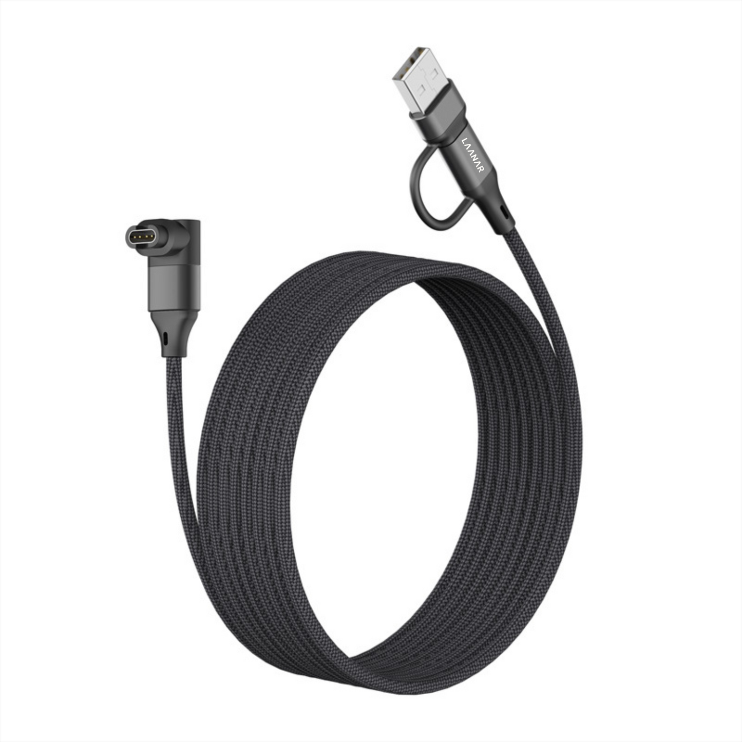 LAANAR® Oplaadkabel voor Garmin Instinct / Forerunner / Vivoactive / Venu / Fenix / Enduro  / Tactix / Quatix / Approach / Vivosmart / Vivosport / Swim / D2 Watch - Gevlochten Nylon 1 meter - Zwart Aluminium - L-vorm 90 Graden Hoek