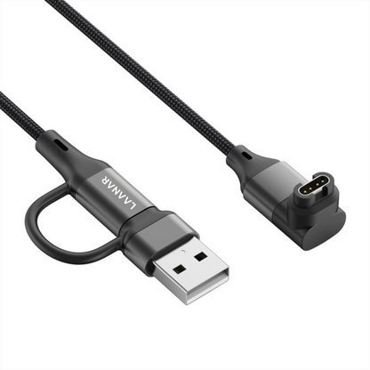 LAANAR® Oplaadkabel voor Garmin Instinct / Forerunner / Vivoactive / Venu / Fenix / Enduro  / Tactix / Quatix / Approach / Vivosmart / Vivosport / Swim / D2 Watch - Gevlochten Nylon 1 meter - Zwart Aluminium - L-vorm 90 Graden Hoek