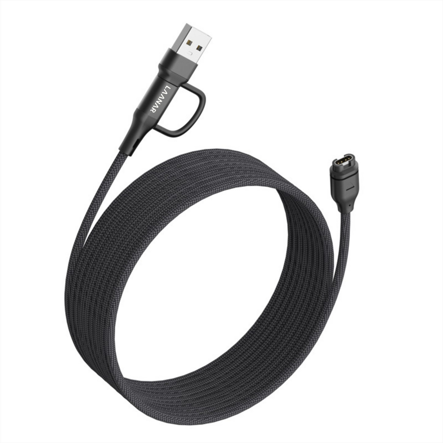 LAANAR® Oplaadkabel voor Garmin Instinct / Forerunner / Vivoactive / Venu / Fenix / Enduro  / Tactix / Quatix / Approach / Vivosmart / Vivosport / Swim / D2 Watch - Gevlochten Nylon 1 meter - Zwart Aluminium