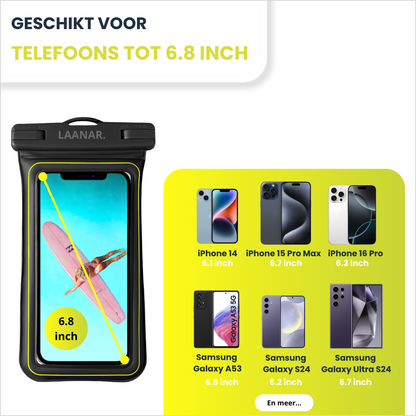 Waterdicht Telefoonhoesje Drijvend - Dry Bag Onderwater Hoesje Telefoon tot 6.8 inch - Waterbestendig - Zwart